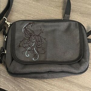 REI Black/gray Crossbody Shoulder Bag with Decorative Stitching